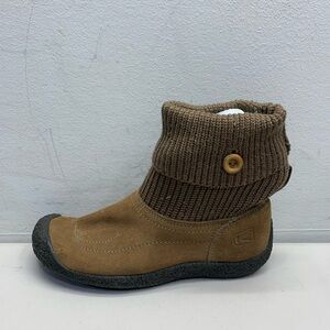 KEEN Shay Knit Cuff Suede Boots Booties - Shiitake Brown Tan Size 7.5